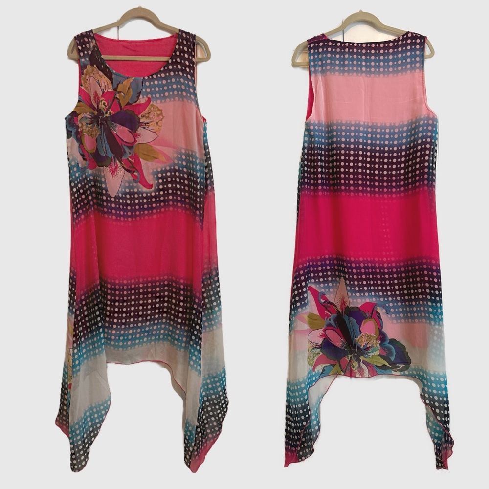 Source Unknown Pink Multi-Color Floral Handkerchief Hem Dress